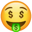 Emoji mit Dollar-Zeichen als Augen U+1F911